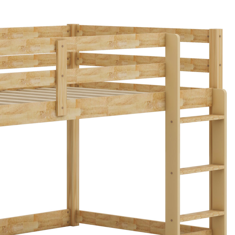 Lit superposé en bois avec échelle, Naturel