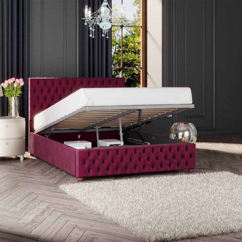 Upholstered Ottoman Bed, Berry, Kingsize (5')