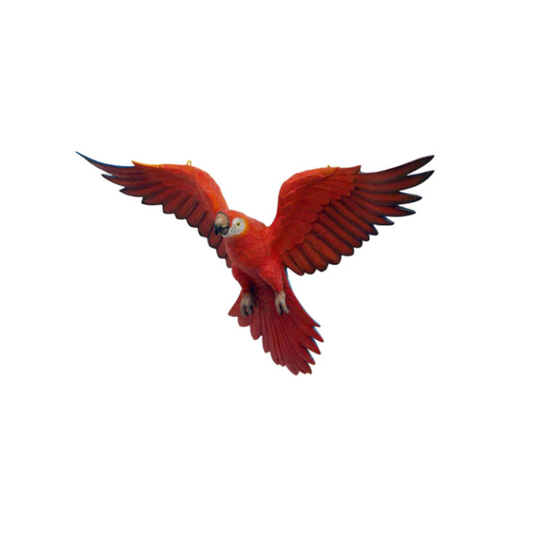 Red Flying Macaw Parrot Life Size Statue, Red/White/Yellow/Blue