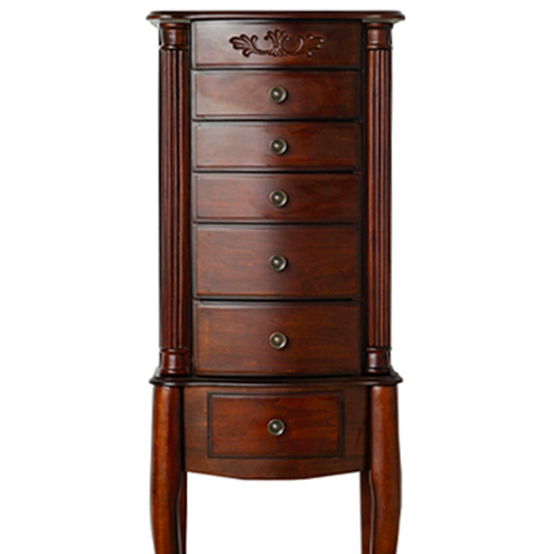 Dark Walnut Traditional Freestanding Jewelry Armoire with Mirror