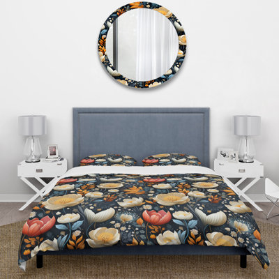 Blue Multicolor Garden Blooms Floral Pattern Duvet Cover Set