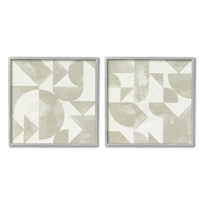 " Abstract Geometric Triangle Shapes Painterly Beige Strokes " by Grace Popp 2 - Pieces, 24" W x 24" H