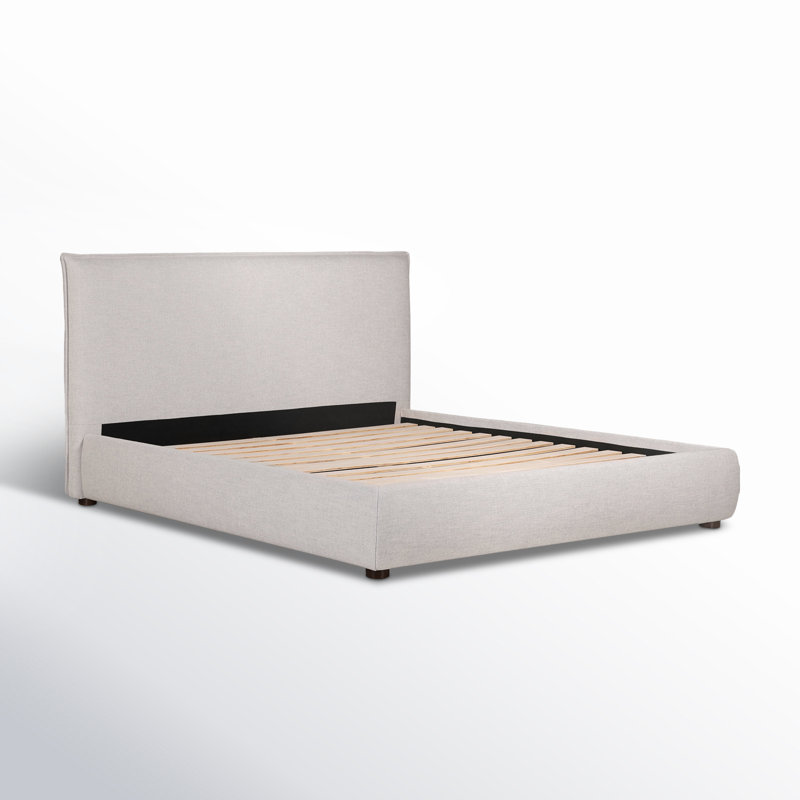 Timothy Upholstered Low Profile Platform Bed, King, Light Gray Basketweave, 45.5