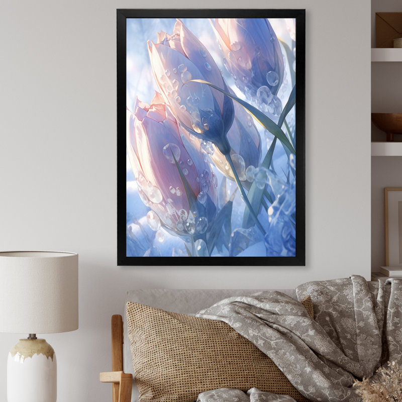 «Blue Tulip Elegance I», reproduction sur toile, Cadre photo noir, H 20 po x l 12 po x P 1 po