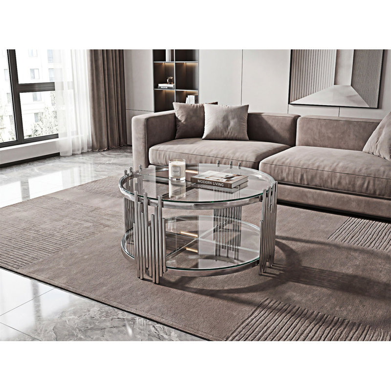Table basse en verre avec tablette