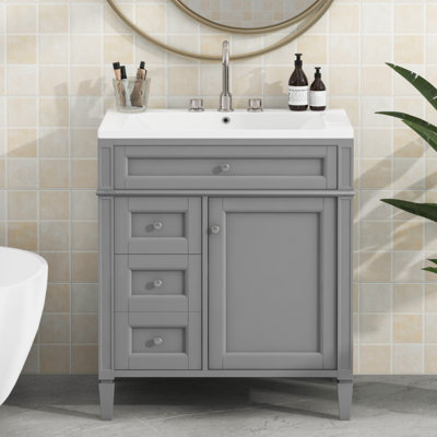 30'' Bathroom Vanity With Top Sink, Modern Bathroom Storage Cabinet With 2 Drawers And A Tip-Out Drawer, Single Sink Bathroom Vanity -  Ebern Designs, B5318093465E42E18D928B1AE2CE3174