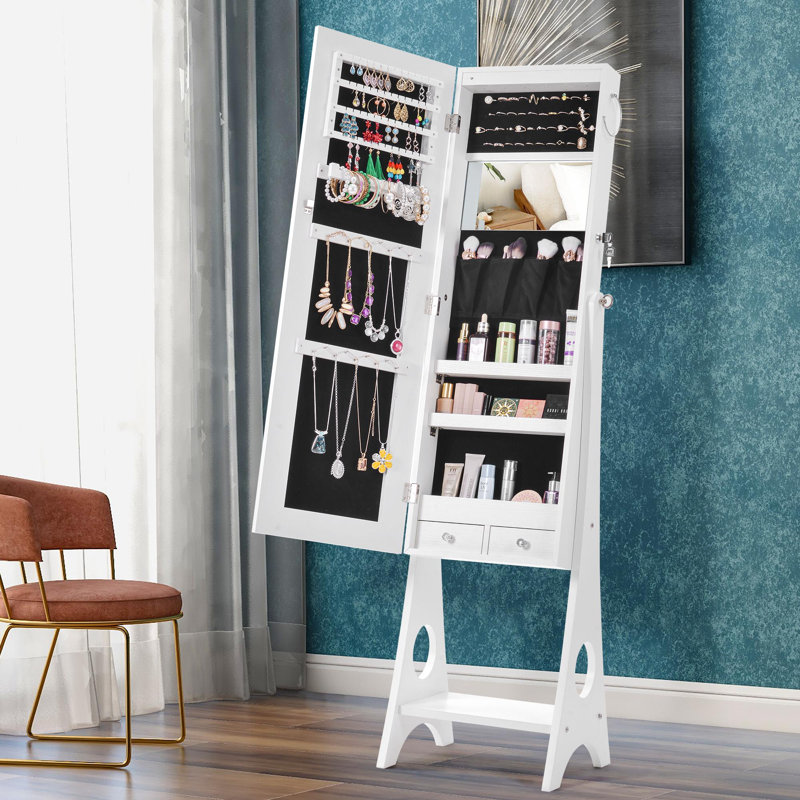 Armoire à bijoux avec miroir Alysen, Blanc
