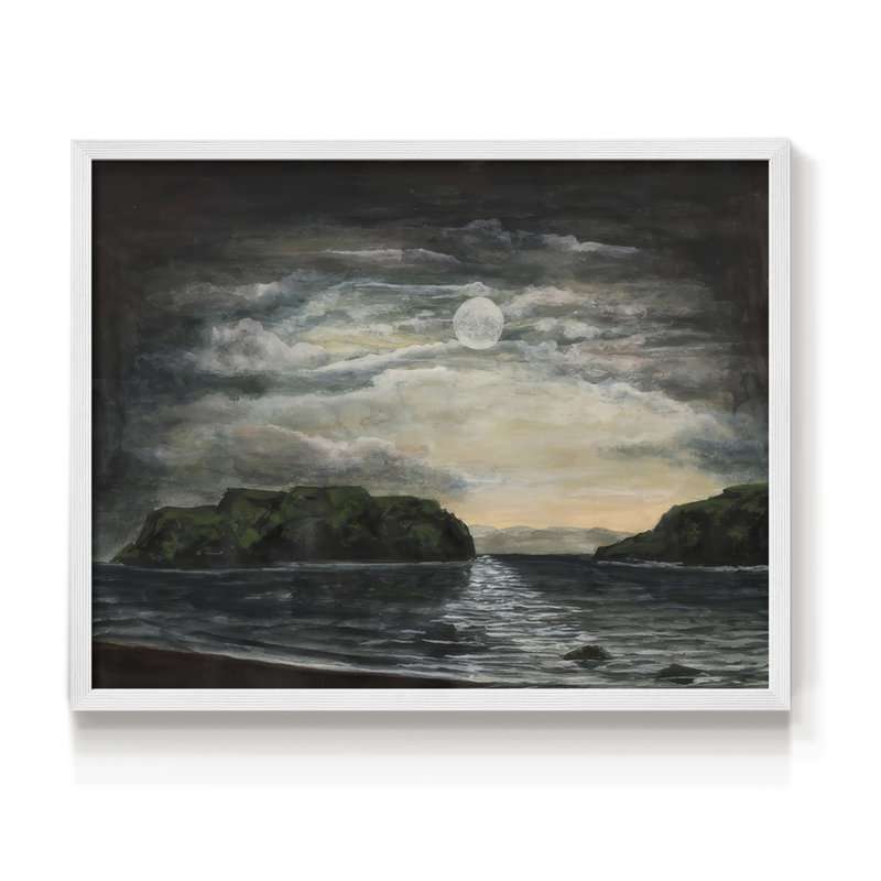 Midnight Seascape I -Framed Print - Restickable, 16" H x 20" W, White