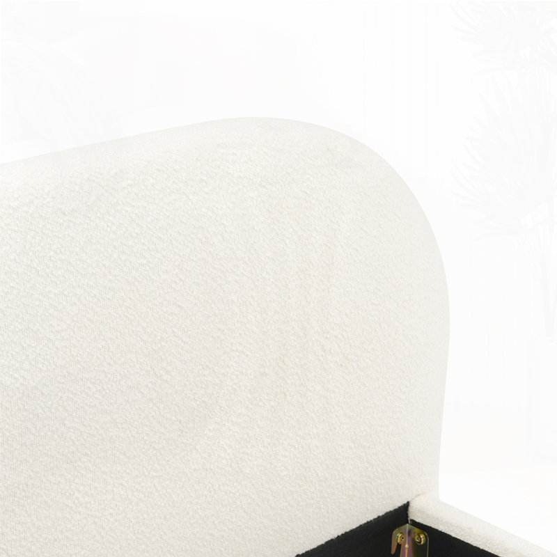 Lit tapissier avec tête de lit courbée et cadre en bois Liz Boucle, Très grand, Boucle blanc