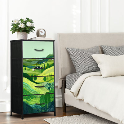Commode 4 tiroirs pour chambre à coucher, commode étroite, plateau en bois et structure en fer de travail 18 po x 37,5 po - (l x H)