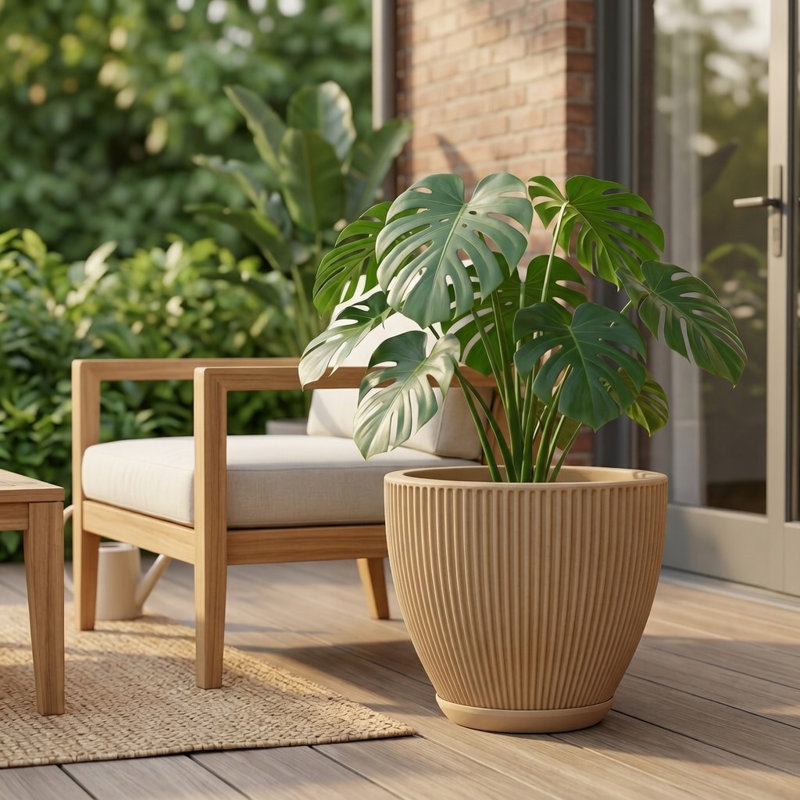 Ciya ECOBO Eco-Friendly Round Pot Planter, Garoa Indoor/Outdoor Four Season Use, Terracota, 16.9" H x 20.1" W x 20.1" D