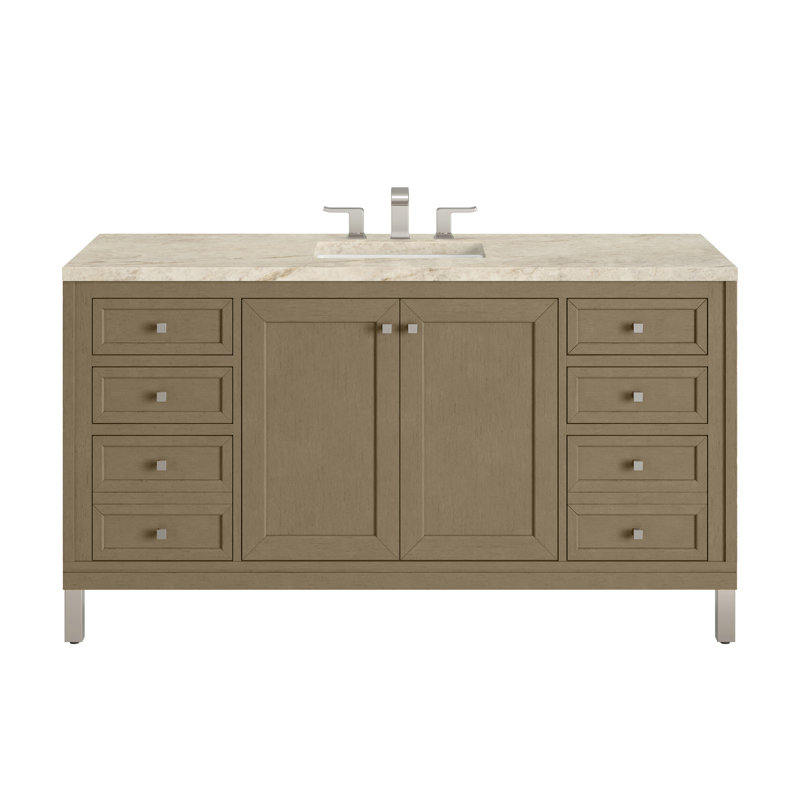 Meuble-lavabo simple 60 po avec chargeur sans fil Freepower Chicago, Walnut Whisper, Tajnar Eclos