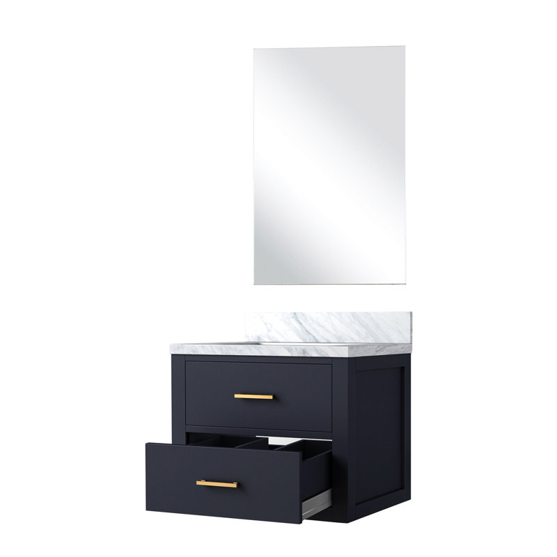 Meuble-lavabo simple bleu - 24 po L 18 po x P 18 po Comptoir en acrylique et miroir, Bleu, Argent argent