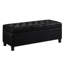 Banc à boutons noir. Fabrication en bois. Rangez les oreillers et les couvertures. Sièges confortables. 45 po x 18 po x H 18 po. Outils d'assemblage pour hall d'entrée rembourré avec détails. Similicuir noir, pieds en bois. Pour