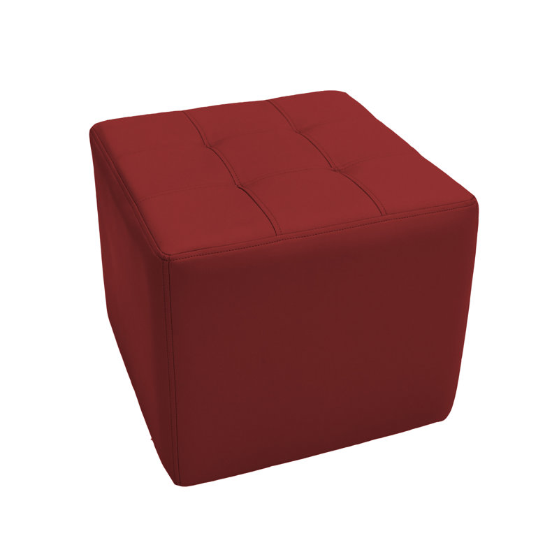 Tufted Square Ottoman 16" Height, Crimson Faux Leather