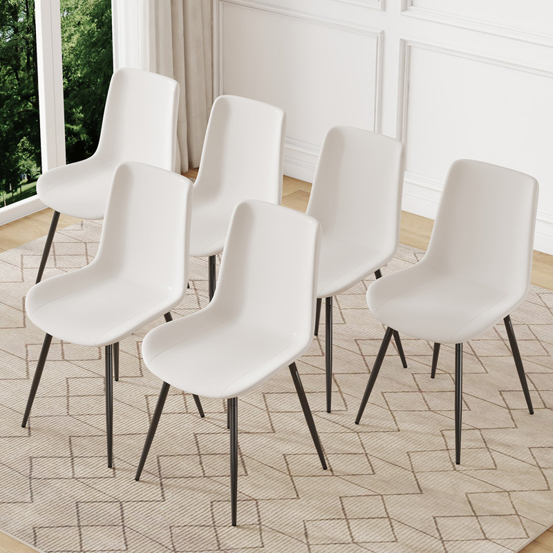 Chaises de salle à manger modernes avec revêtement en similicuir et pieds en métal, 6, Blanc