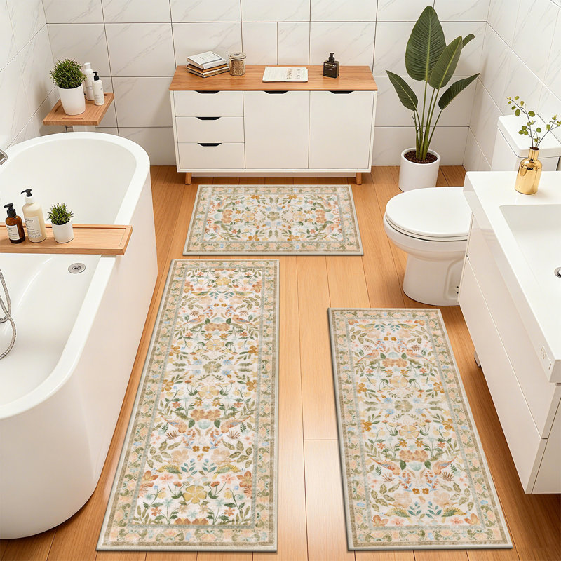 Machine Washable Non-Slip Kitchen Mat, Beige/Brown