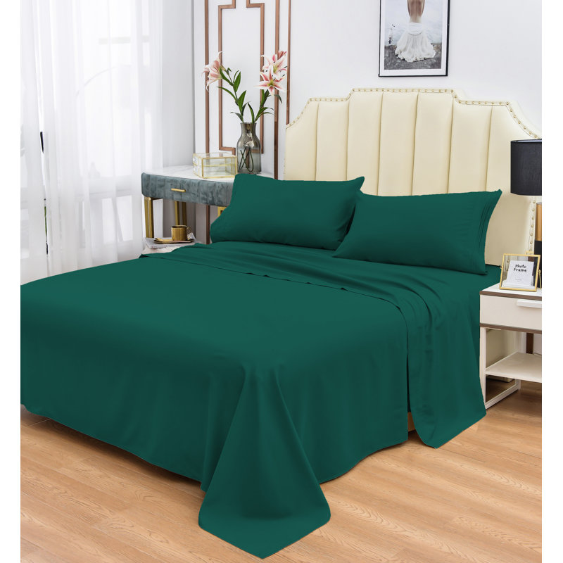  Ensemble de draps 1800 fils en rayonne de bambou, Grand, Vert foncé