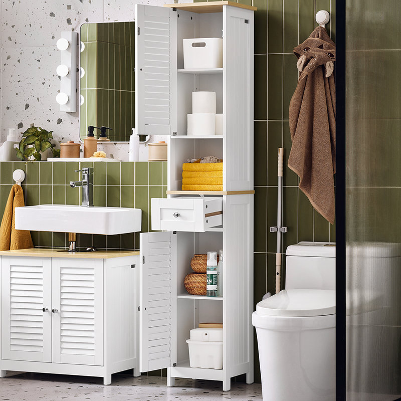 Lyonsdale Freestanding Linen Cabinet, White/Natural