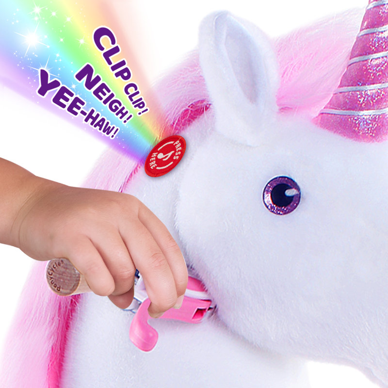 PonyCycle Ride on Unicorn Toy for Kids in 3 Sizes, Mechanical Plush Riding Unicorn with Glitter Horn and Hand Brake, No Batteries, Ages 3-4 to 7+