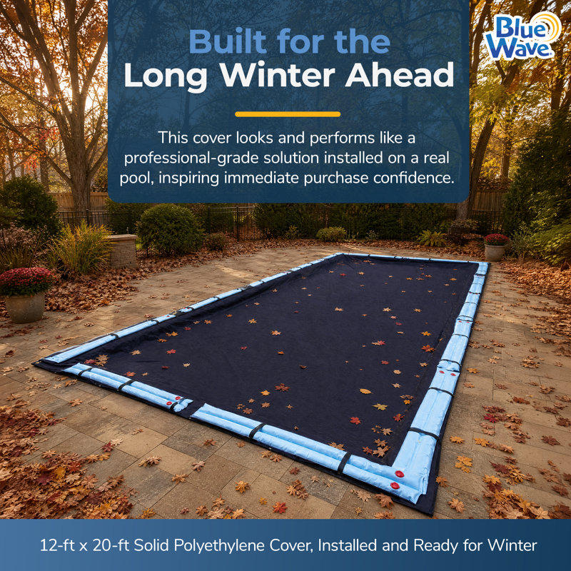 Blue Wave Arctic Armor 12-ft x 20-ft Rectangular In Ground Pool Winter Cover, Heavy Duty Solid Pool Tarp, 7x7 Scrim Polyethylene, 5-ft Overlap, Grommets, Cable and Winch, 8-Year Warranty