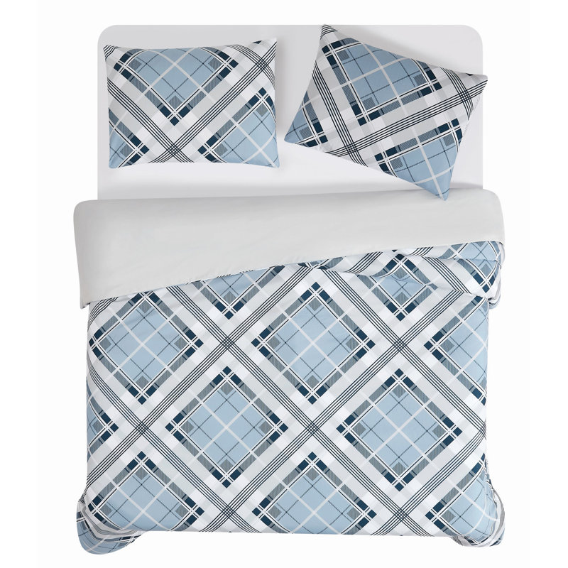 Truly Soft Lars Plaid Microfiber Duvet Sets, Queen Duvet Cover + 2 Standard Pillow Shams