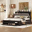 Grand lit plateforme en bois avec tête de lit, 4 tiroirs et range-chaussures, construction en pin massif, assemblage facile, espresso-1929605944