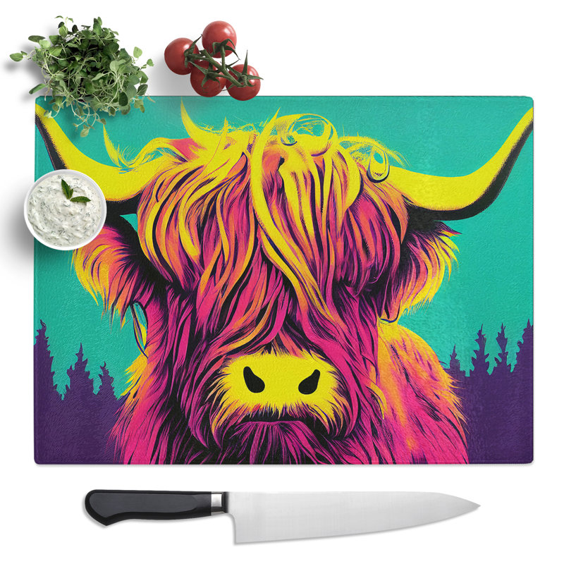 Colourful Highland Cow Vol.4  Glass Chopping Board