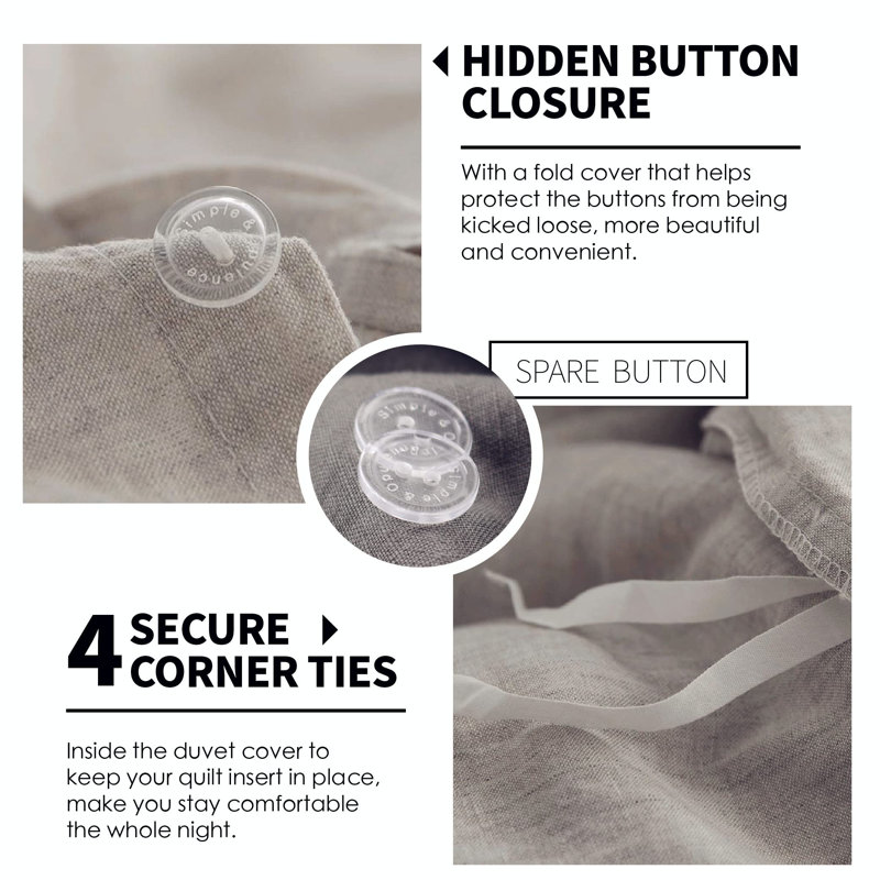 Natural Linen King Duvet Cover Set with Button Closure