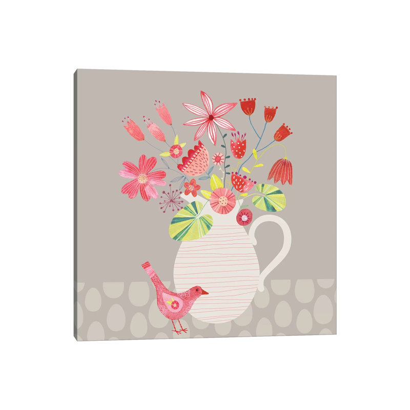 Oiseau avec un pot de fleurs par Nic Squirrell - impression, Toile tendue, H 26 po x l 26 po x P 1,5 po, Pas de tapis
