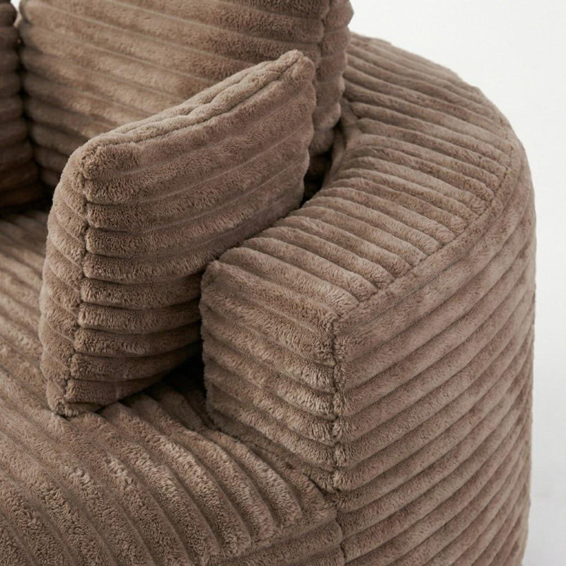 Fauteuil demi-tonneau en velours côtelé 55 po, Brun