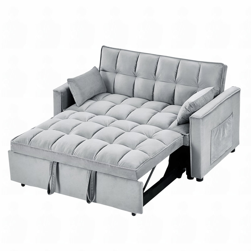 Cubbindall Upholstered Convertible Sofa Bed,Sleeper Sofa,Velvet Sofa,Modern Sofa,Accent Sofa, Light Gray Velvet