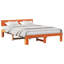 Bed Frame With Headboard Wax Brown Solid Pine Wood-1938907495
