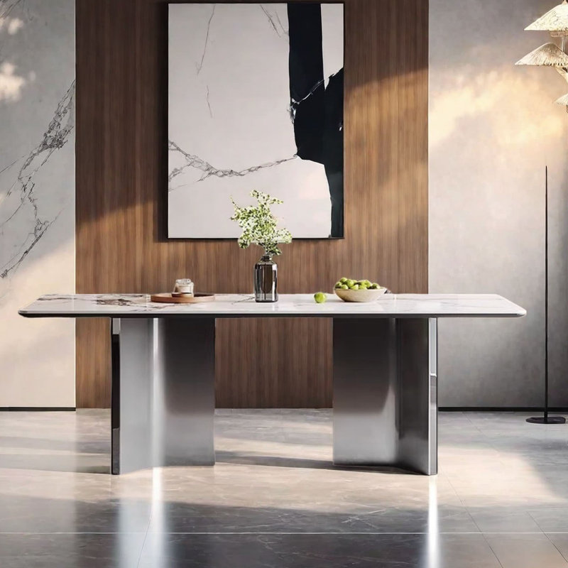 Minimalist Rectangle Rock-Slab Dining Table, 29.5"H x 86.6"L x 39.4"W