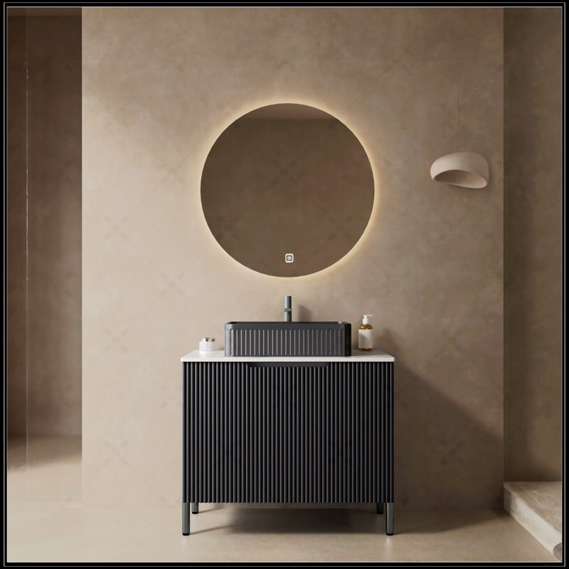 Meuble-lavabo de 30 pouces avec lavabo, armoire de rangement autoportante, lavabo en céramique blanche et comptoir blanc Carrara