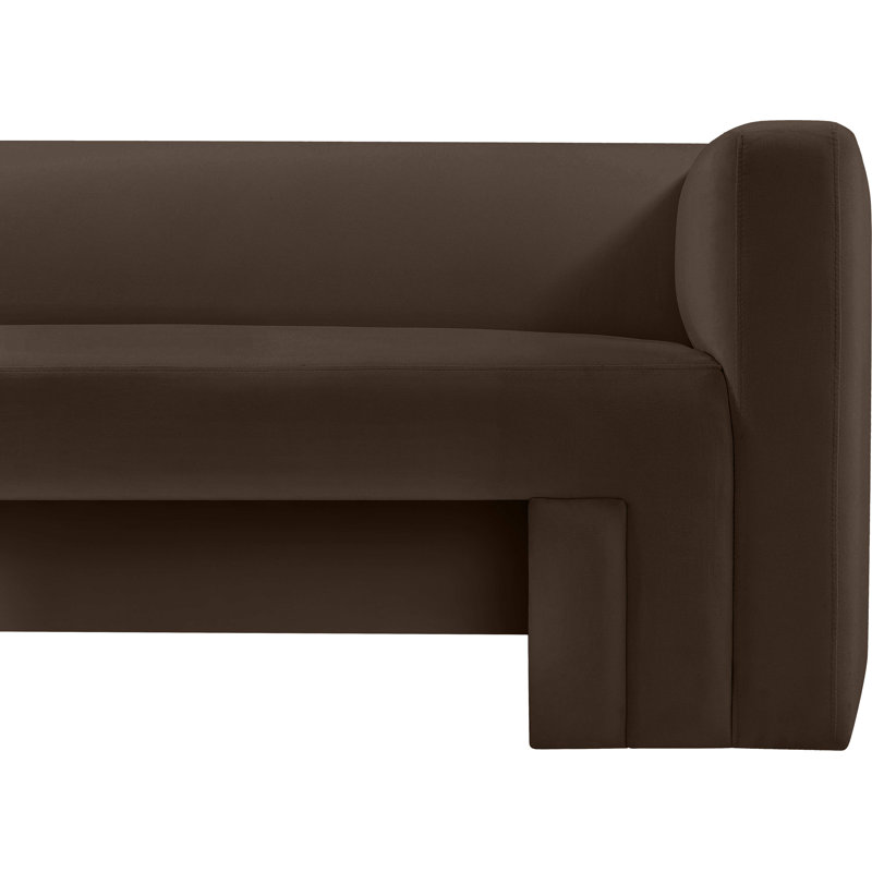 89.5" Velvet Square Arm Sofa, Brown Velvet