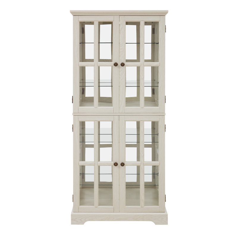 Vitrine avec portes en verre, tablettes réglables pour les objets de collection, conception à quatre portes, vitrine rétro pour la maison ou le bureau, ampoule E26 incluse