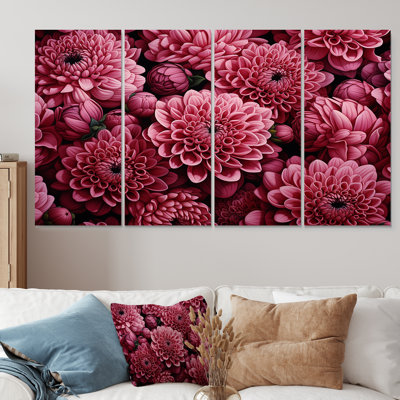 «Pink Chrysanthemums Gardens Collage II - Chrysanthemums», art mural sur toile 4 pièces