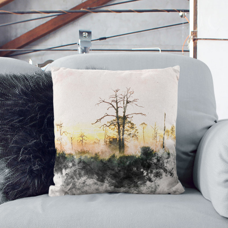 Fog over Woodland Cushion with Filling, 55cm H x 55cm W x 20cm D, White