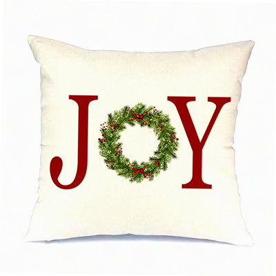 Winter Wreath Holiday Pillow Covers - Joyful Decorative Throw Pillow Cases for Christmas Decorations - Cushion Covers for Couch