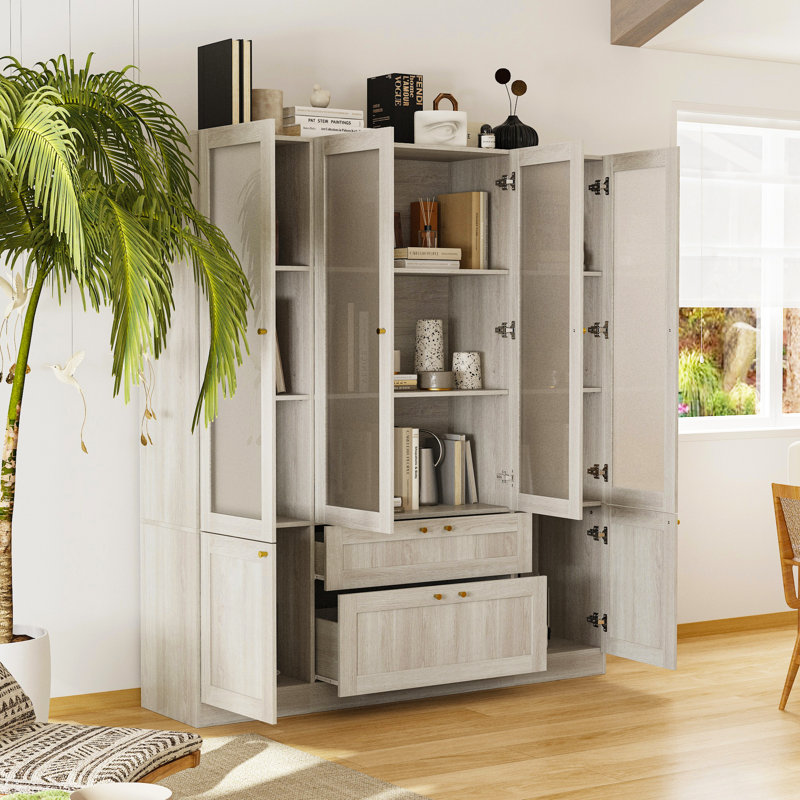 Armoire de rangement avec porte en verre givré et 2 tiroirs