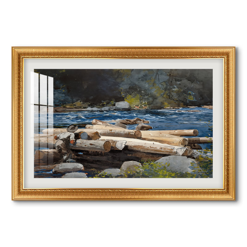 Fleuve Hudson, 1892 - Homer Winslow - Estampe encadrée sur mesure, 28 po x 40 po, Framed Print with Mat, Or vénitien orné