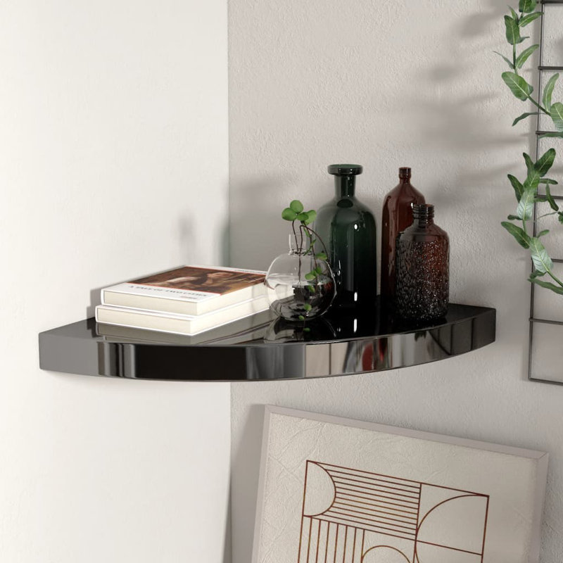 Wall Corner Shelf Floating Corner Shelf Wall Mounted Display Shelf, 13.8" H x 13.8" W x 1.5" D, High Gloss Black