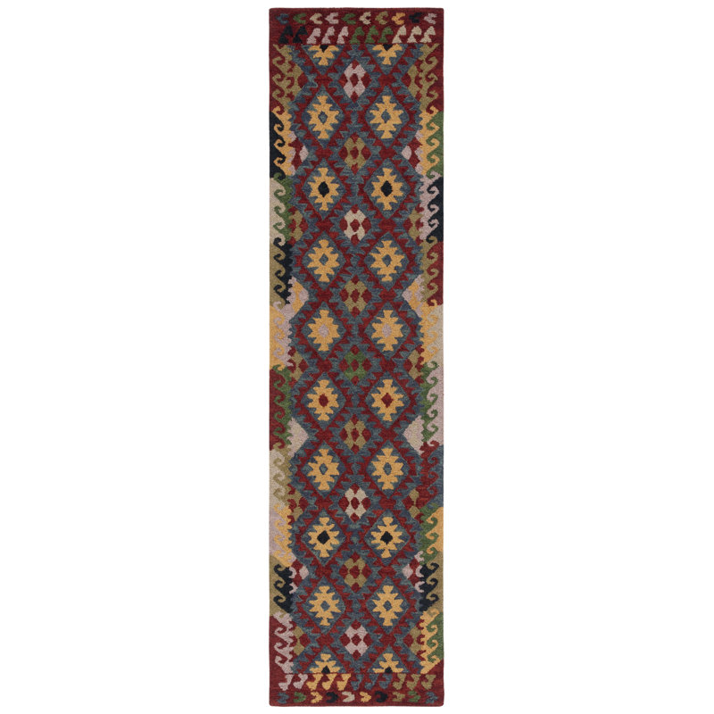 Hand Tufted Wool/Cotton/Latex Southwestern Rug in Yellow/Red, Runner 2'3" x 9'