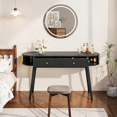 Modern 55" Home Office Desk with 2 Drawers, Small Computer & Laptop Writing Desk for Work & Study, Storage Design - Black