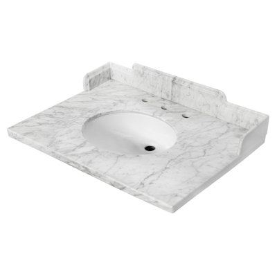 Plateau de meuble-lavabo en marbre de Carrare avec lavabo ovale 30 po x 22 po Fauceture Pemberton, blanc de Carrare