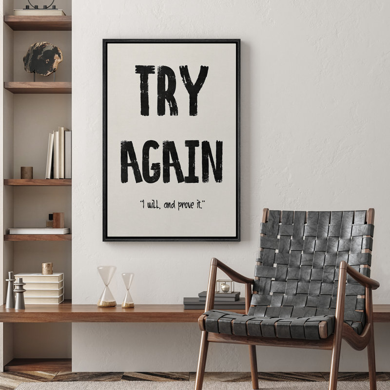 Try Again, Framed Master Bedroom Wall Art Canvas Print, Black, 24" H x 16" W