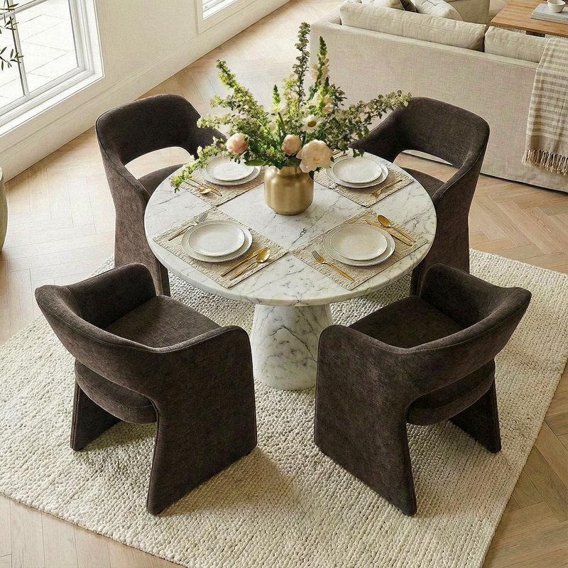 19" Seat Height Upholstered Chenille Dining Armchair, Chocolate Brown