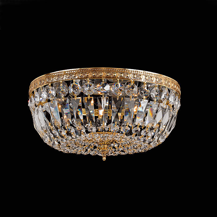Plafonnier encastré 3 lumières Rossiter, Teck doré taillé à la main, H 7,5 po x l 14 po, Laiton vieilli