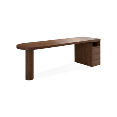 Light chestnut color Half-circle Solid Wood Executive Desk with drawers desk